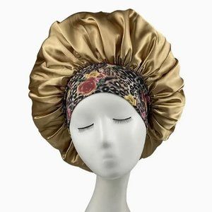 Women Satiny Bonnets for Sleeping Gold with Floral Band